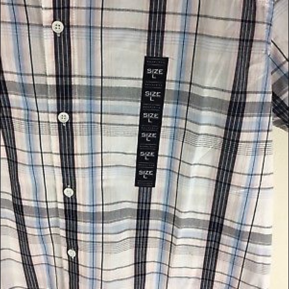 Sean John White Plaid Striped Button Short Sleeved - Picture 2 of 4